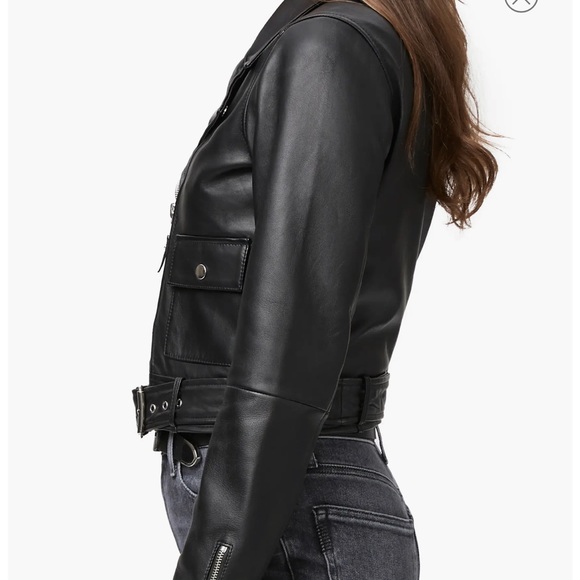 New PAIGE Demetra Leather Moto Jacket Black Size Small genuine leather - Picture 2 of 14